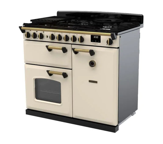 Rangemaster Classic Deluxe 100 Dual Fuel Pale Cream with Antique Brass Trim | CLDL100DFPPCR/AB1