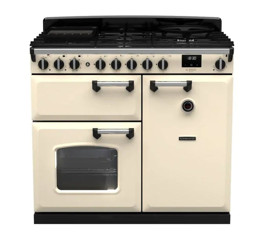 Rangemaster Classic Deluxe 100 Dual Fuel Pale Cream with Chrome Trim | CLDL100DFPPCR/CM1