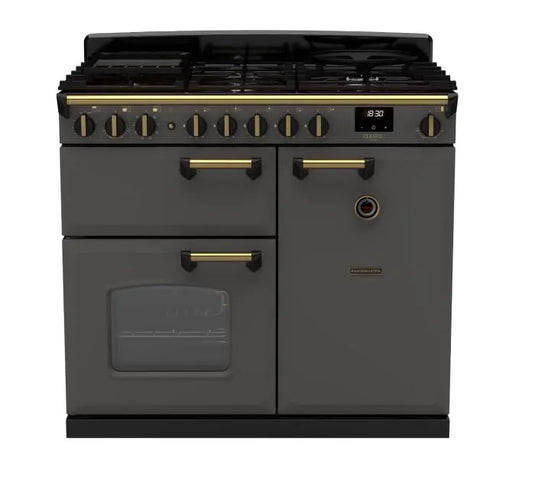 Rangemaster Classic Deluxe 100 Dual Fuel Slate with Antique Brass Trim | CLDL100DFPSLT/AB1