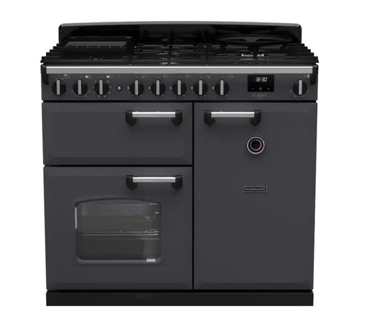 Rangemaster Classic Deluxe 100 Dual Fuel Slate with Chrome Trim | CLDL100DFPSLT/CM1