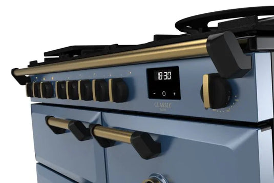 Rangemaster Classic Deluxe 100 Dual Fuel Stone Blue with Antique Brass Trim | CLDL100DFPSTB/AB1