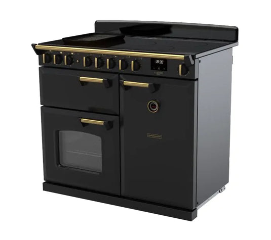 Rangemaster Classic Deluxe 100 Induction Charcoal Black with Antique Brass Trim | CLDL100EIPCBL/AB1
