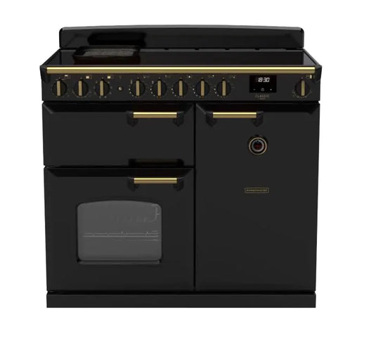 Rangemaster Classic Deluxe 100 Induction Black with Antique Brass Trim | CLDL100EIPGBL/AB1