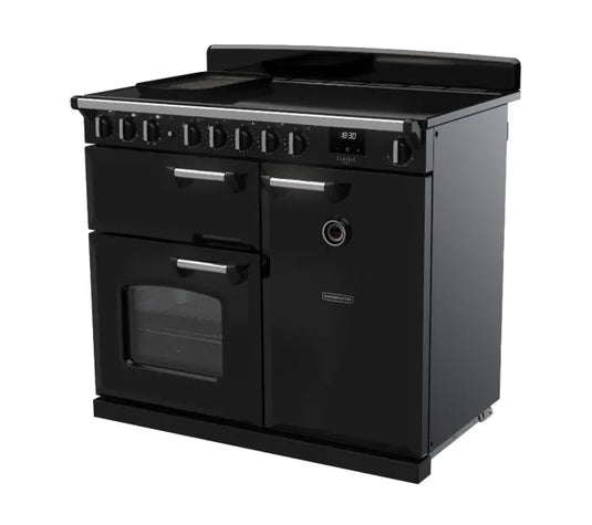Rangemaster Classic Deluxe 100 Induction Black with Chrome Trim | CLDL100EIPGBL/CM1