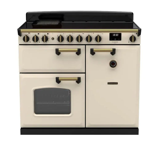 Rangemaster Classic Deluxe 100 Induction Pale Cream with Antique Brass Trim | CLDL100EIPPCR/AB1