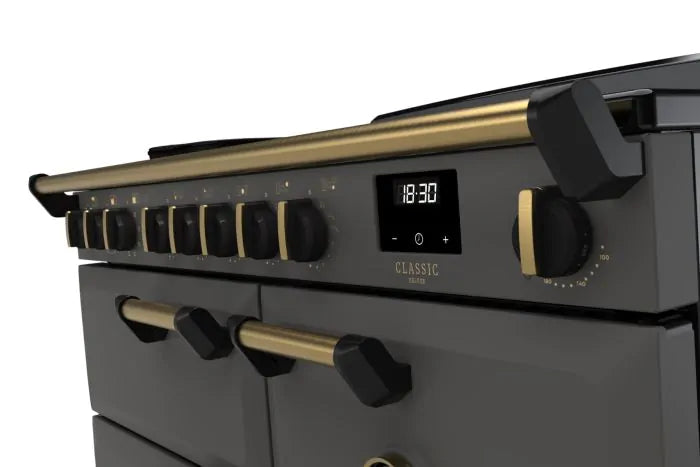 Load image into Gallery viewer, Rangemaster Classic Deluxe 100 Induction Slate with Antique Brass Trim | CLDL100EIPSLT/AB1
