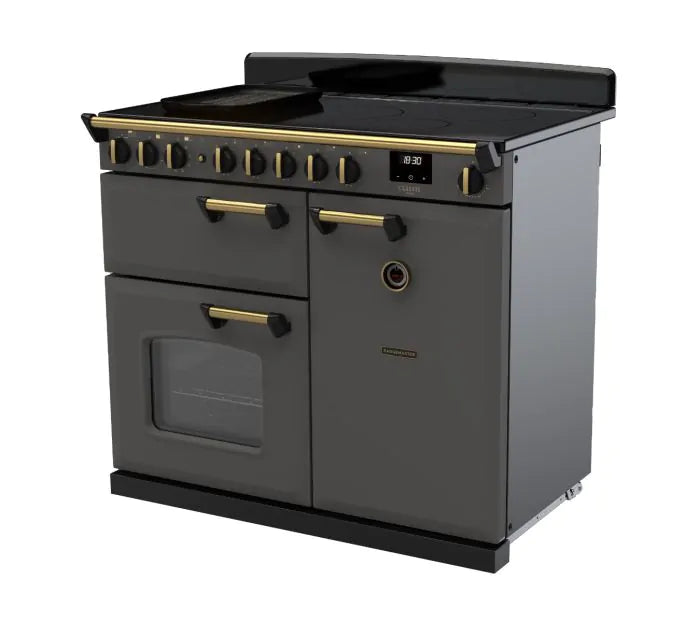 Load image into Gallery viewer, Rangemaster Classic Deluxe 100 Induction Slate with Antique Brass Trim | CLDL100EIPSLT/AB1
