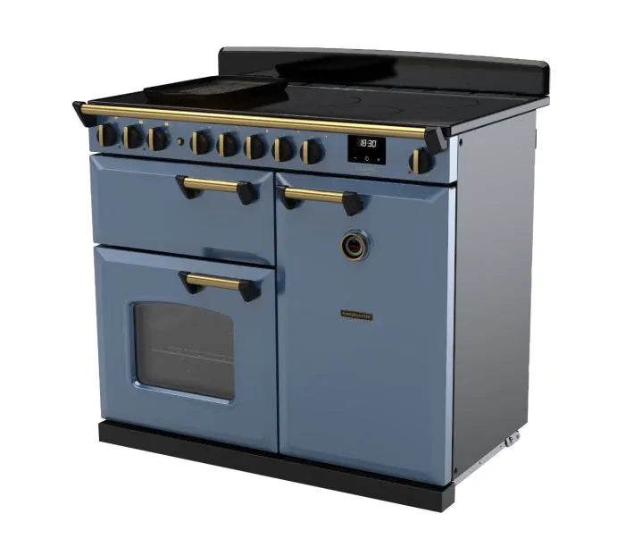 Load image into Gallery viewer, Rangemaster Classic Deluxe 100 Induction Stone Blue with Antique Brass Trim | CLDL100EIPSTB/AB1
