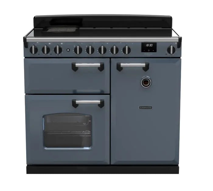 Załaduj obraz do przeglądarki galerii, Rangemaster Classic Deluxe 100 Induction Stone Blue with Chrome Trim | CLDL100EIPSTB/CM1
