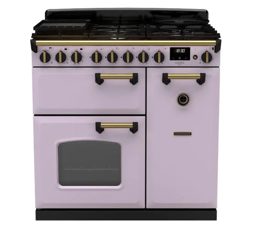 Rangemaster Classic Deluxe 90 Dual Fuel Heather with Antique Brass Trim | CLDL90DFPHTH/AB1