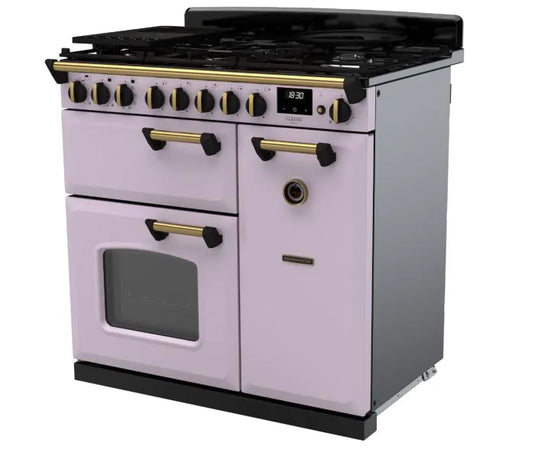 Rangemaster Classic Deluxe 90 Dual Fuel Heather with Antique Brass Trim | CLDL90DFPHTH/AB1