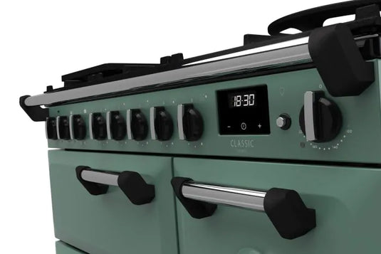 Rangemaster Classic Deluxe 90 Dual Fuel Mineral Green with Chrome Trim | CLDL90DFPMGR/CM1