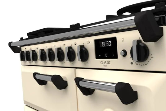 Rangemaster Classic Deluxe 90 Dual Fuel Pale Cream with Chrome Trim | CLDL90DFPPCR/CM1