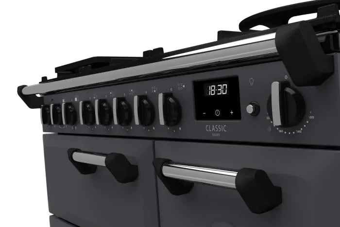 Завантажте зображення в засіб перегляду галереї, Rangemaster Classic Deluxe 90 Dual Fuel Slate with Chrome Trim | CLDL90DFPSLT/CM1
