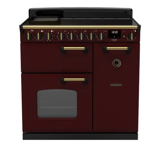 Rangemaster Classic Deluxe 90 Induction Bordeaux with Antique Brass Trim | CLDL90EIPBOR/AB1