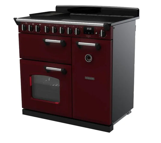 Rangemaster Classic Deluxe 90 Induction Bordeaux with Chrome Trim | CLDL90EIPBOR/CM1