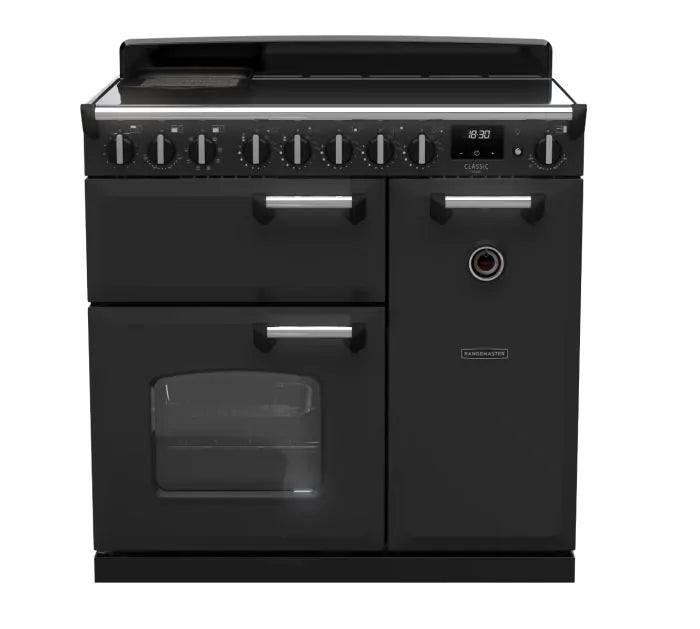 Load image into Gallery viewer, Rangemaster Classic Deluxe 90 Induction Charcoal Black with Chrome Trim | CLDL90EIPCBL/CM1
