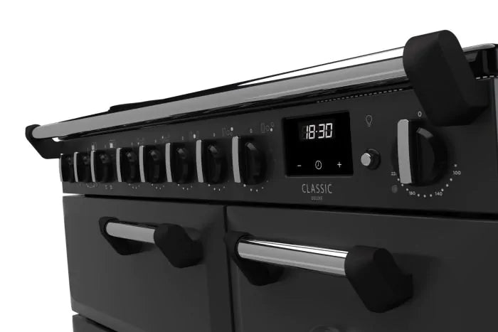Load image into Gallery viewer, Rangemaster Classic Deluxe 90 Induction Charcoal Black with Chrome Trim | CLDL90EIPCBL/CM1
