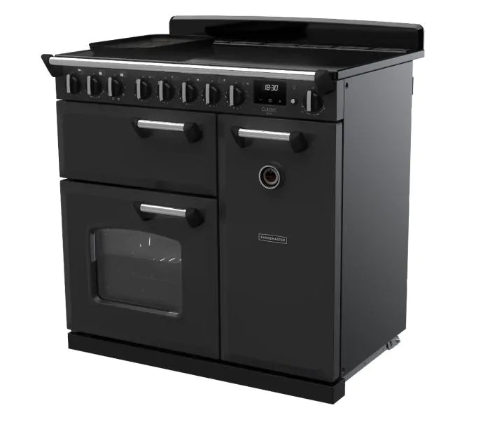 Load image into Gallery viewer, Rangemaster Classic Deluxe 90 Induction Charcoal Black with Chrome Trim | CLDL90EIPCBL/CM1
