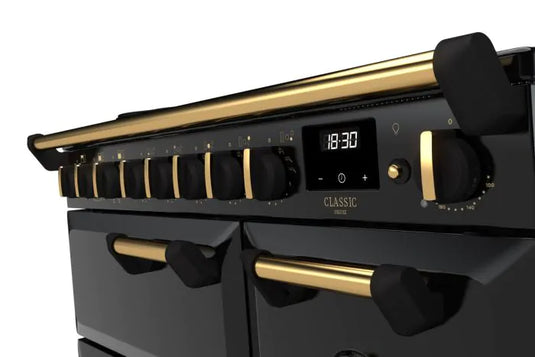 Rangemaster Classic Deluxe 90 Induction Black with Antique Brass Trim | CLDL90EIPGBL/AB1