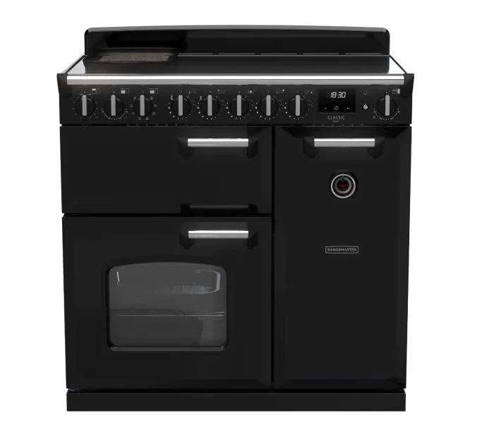 Load image into Gallery viewer, Rangemaster Classic Deluxe 90 Induction Black with Chrome Trim | CLDL90EIPGBL/CM1

