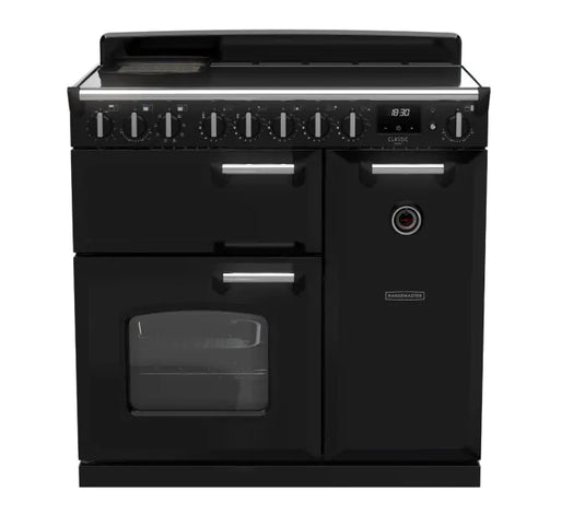 Rangemaster Classic Deluxe 90 Induction Black with Chrome Trim | CLDL90EIPGBL/CM1