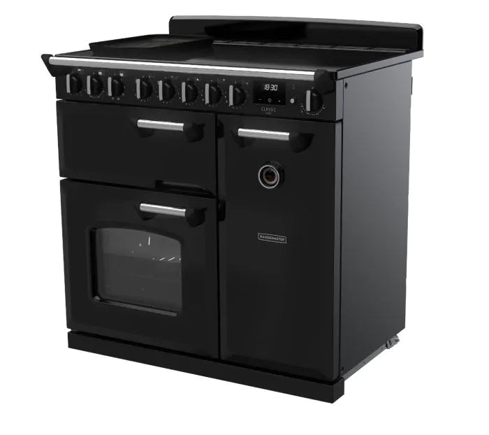 Load image into Gallery viewer, Rangemaster Classic Deluxe 90 Induction Black with Chrome Trim | CLDL90EIPGBL/CM1
