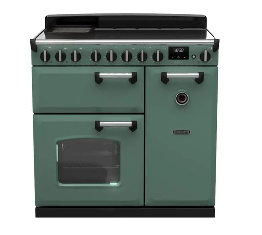 Rangemaster Classic Deluxe 90 Induction Mineral Green with Chrome Trim | CLDL90EIPMGR/CM1