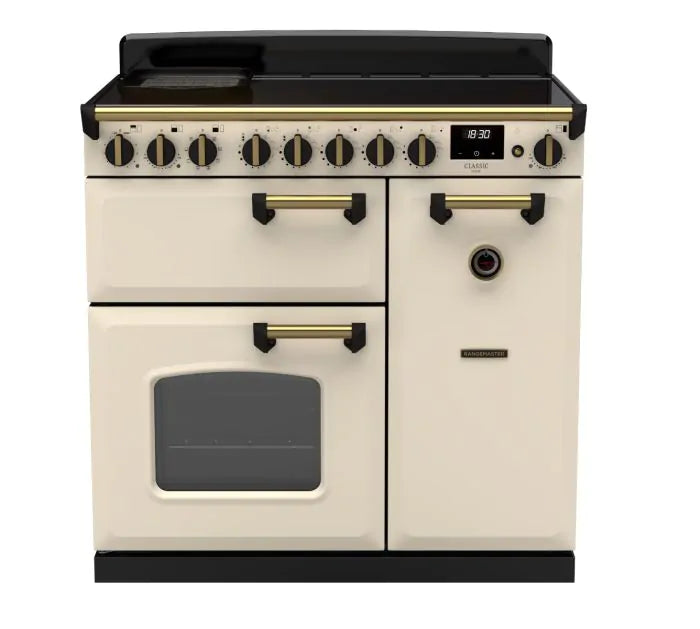 Load image into Gallery viewer, Rangemaster Classic Deluxe 90 Induction Pale Cream with Antique Brass Trim | CLDL90EIPPCR/AB1
