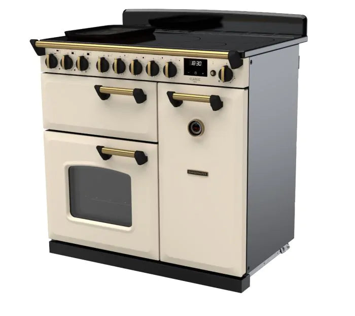 Load image into Gallery viewer, Rangemaster Classic Deluxe 90 Induction Pale Cream with Antique Brass Trim | CLDL90EIPPCR/AB1
