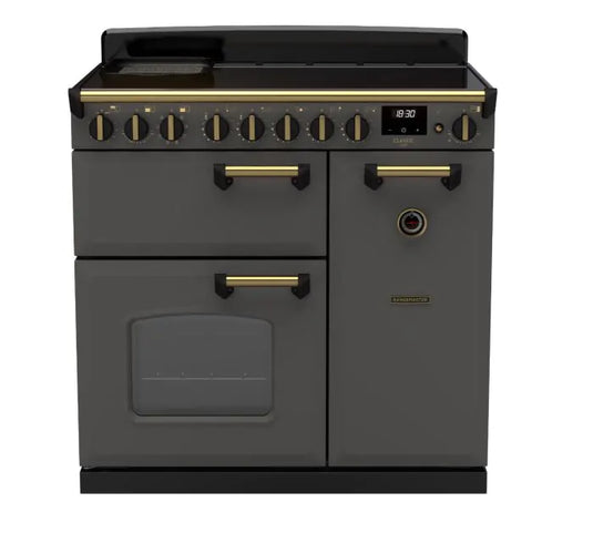 Rangemaster Classic Deluxe 90 Induction Slate with Antique Brass Trim | CLDL90EIPSLT/AB1