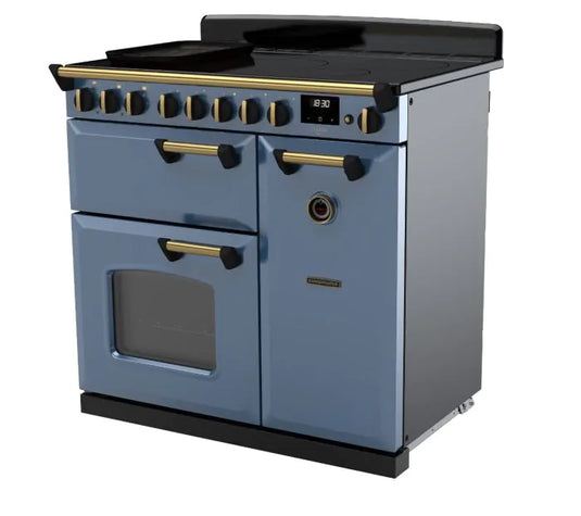 Rangemaster Classic Deluxe 90 Induction Stone Blue with Antique Brass Trim | CLDL90EIPSTB/AB1