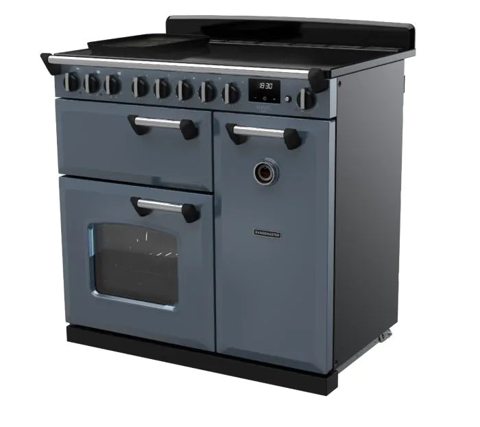Load image into Gallery viewer, Rangemaster Classic Deluxe 90 Induction Stone Blue with Chrome Trim | CLDL90EIPSTB/CM1
