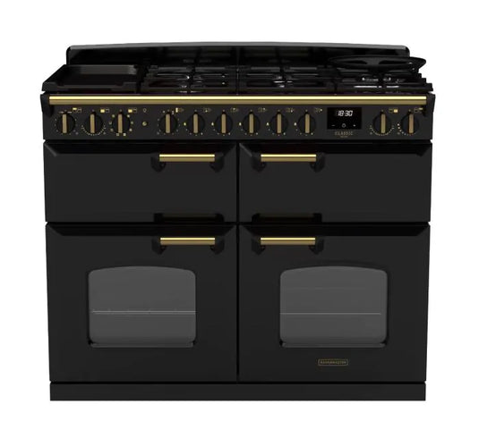 Rangemaster Classic Deluxe Bc 110 Dual Fuel Charcoal Black with Antique Brass Trim | CLDLB110DFPCBL/AB1
