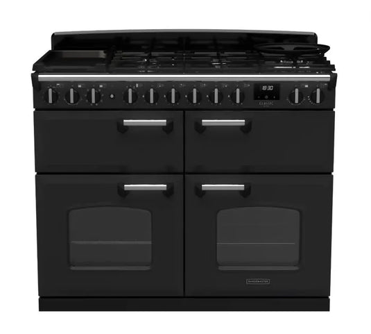 Rangemaster Classic Deluxe Bc 110 Dual Fuel Charcoal Black with Chrome Trim | CLDLB110DFPCBL/CM1