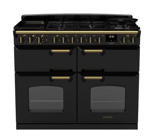 Rangemaster Classic Deluxe Bc 110 Dual Fuel Black with Antique Brass Trim | CLDLB110DFPGBL/AB1