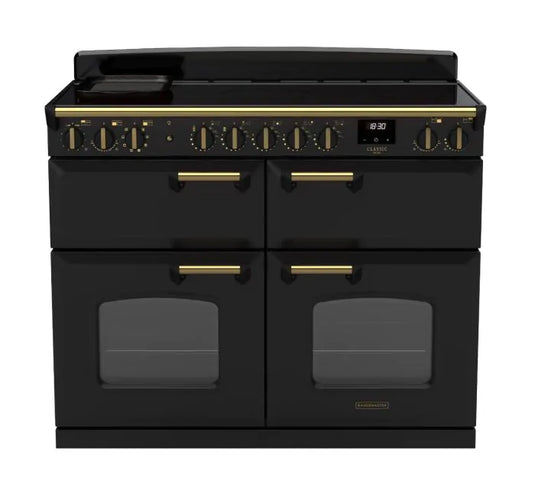 Rangemaster Classic Deluxe Bc 110 Induction Charcoal Black with Antique Brass Trim | CLDLB110EIPCBL/AB1