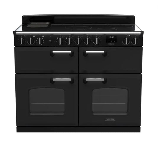 Rangemaster Classic Deluxe Bc 110 Induction Charcoal Black with Chrome Trim | CLDLB110EIPCBL/CM1
