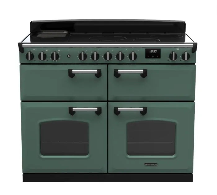 Load image into Gallery viewer, Rangemaster Classic Deluxe Bc 110 Induction Mineral Green with Chrome Trim | CLDLB110EIPMGR/CM1
