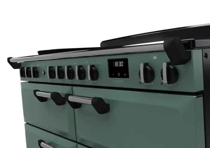 Load image into Gallery viewer, Rangemaster Classic Deluxe Bc 110 Induction Mineral Green with Chrome Trim | CLDLB110EIPMGR/CM1
