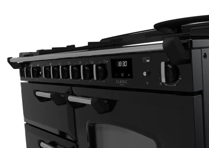 Load image into Gallery viewer, Rangemaster Classic Deluxe Oc 110 Dual Fuel Charcoal Black with Chrome Trim | CLDLO110DFPCBL/CM1
