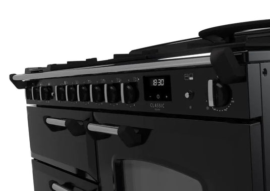 Rangemaster Classic Deluxe Oc 110 Dual Fuel Charcoal Black with Chrome Trim | CLDLO110DFPCBL/CM1
