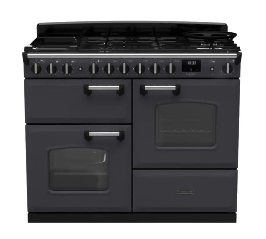 Rangemaster Classic Deluxe Oc 110 Dual Fuel Slate with Chrome trim | CLDLO110DFPSLT/CM1