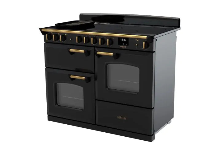Załaduj obraz do przeglądarki galerii, Rangemaster Classic Deluxe Oc 110 Induction Charcoal Black with Antique Brass Trim | CLDLO110EIPCBL/AB1
