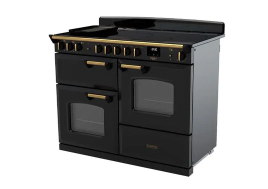 Rangemaster Classic Deluxe Oc 110 Induction Charcoal Black with Antique Brass Trim | CLDLO110EIPCBL/AB1