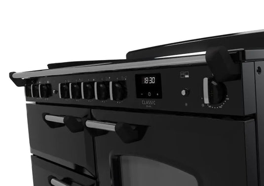 Rangemaster Classic Deluxe Oc 110 Induction Black with Chrome Trim | CLDLO110EIPGBL/CM1