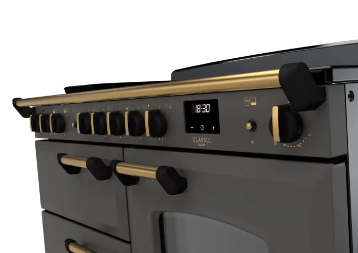 Load image into Gallery viewer, Rangemaster Classic Deluxe Oc 110 Induction Slate with Antique Brass Trim | CLDLO110EIPSLT/AB1
