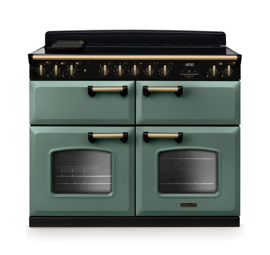 Rangemaster Classic Deluxe Bc 110 Induction Mineral Green with Antique Brass Trim | CLDLB110EIPMGR/AB1