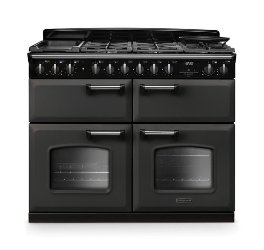 Rangemaster Classic Deluxe Bc 110 Dual Fuel Slate with Chrome trim | CLDLB110DFPSLT/CM1