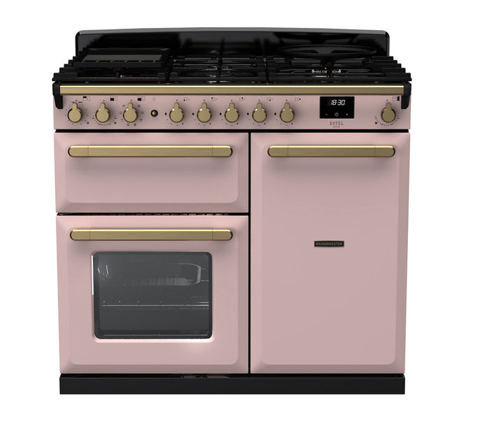 Rangemaster Estel Deluxe 100 | Dual Fuel | Pale Pink | Antique Brass Trim | ESDL100DFPPPK/AB1